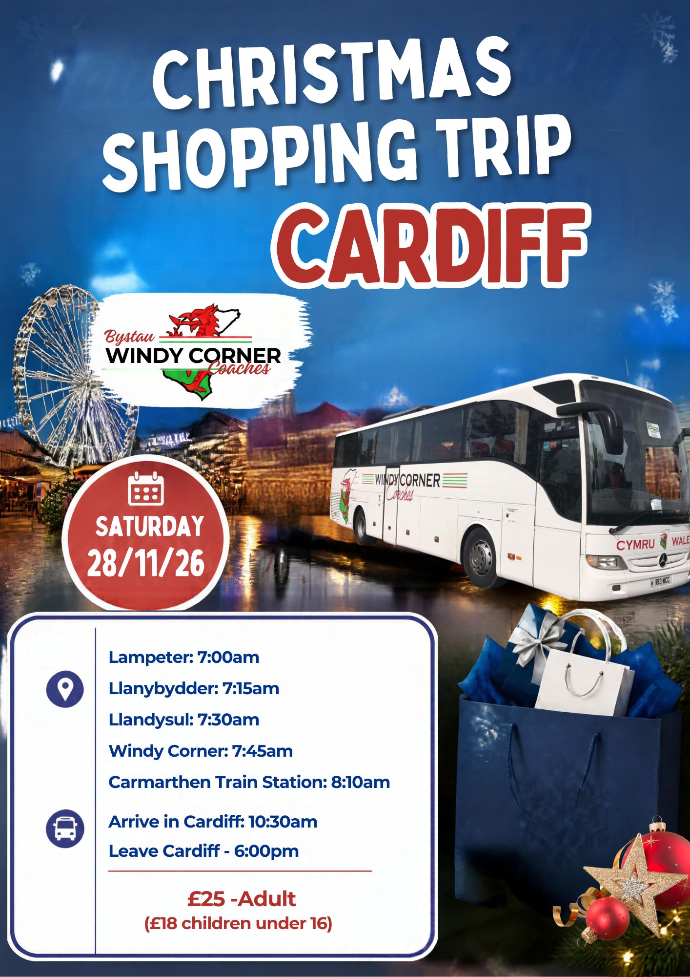 Cardiff Christmas Day Trip — Saturday 28 November 2026