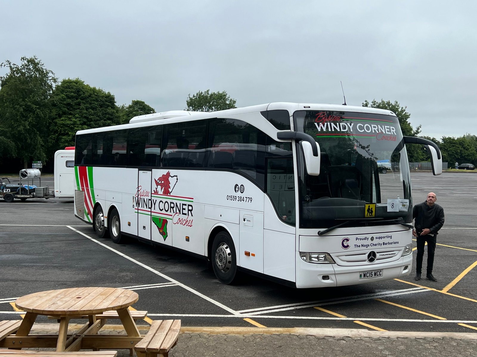 Windy Corner coach on the road in Carmarthenshire